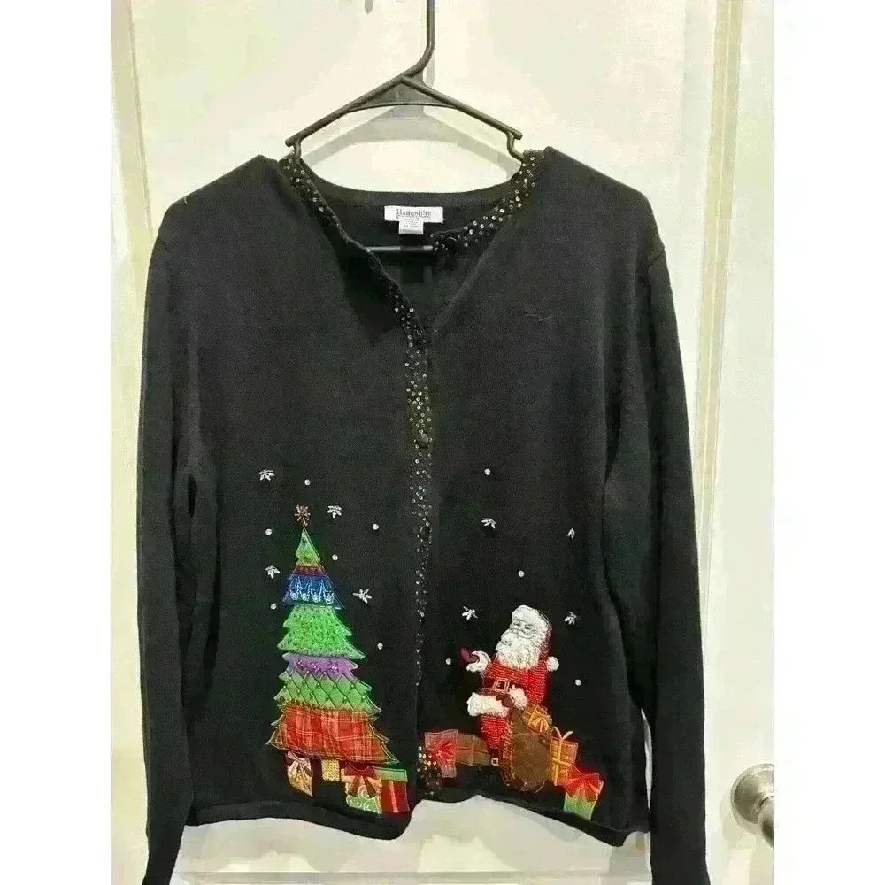 Hampshire Studio Christmas Tree/Santa Claus Sweater SZ PXL